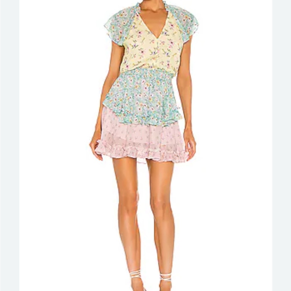Yumi Kim Cream and Green Tiered Mini Sundress